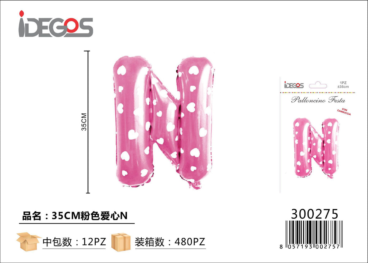 Palloncino Lettere 35cm Puntini Cuore Rosa N