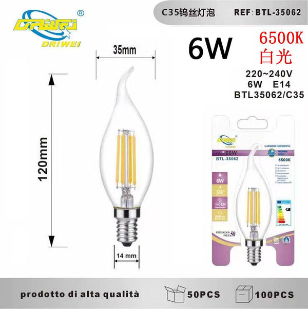 Lampadina LED a filamento a colpo di vento — 6 W, E14
