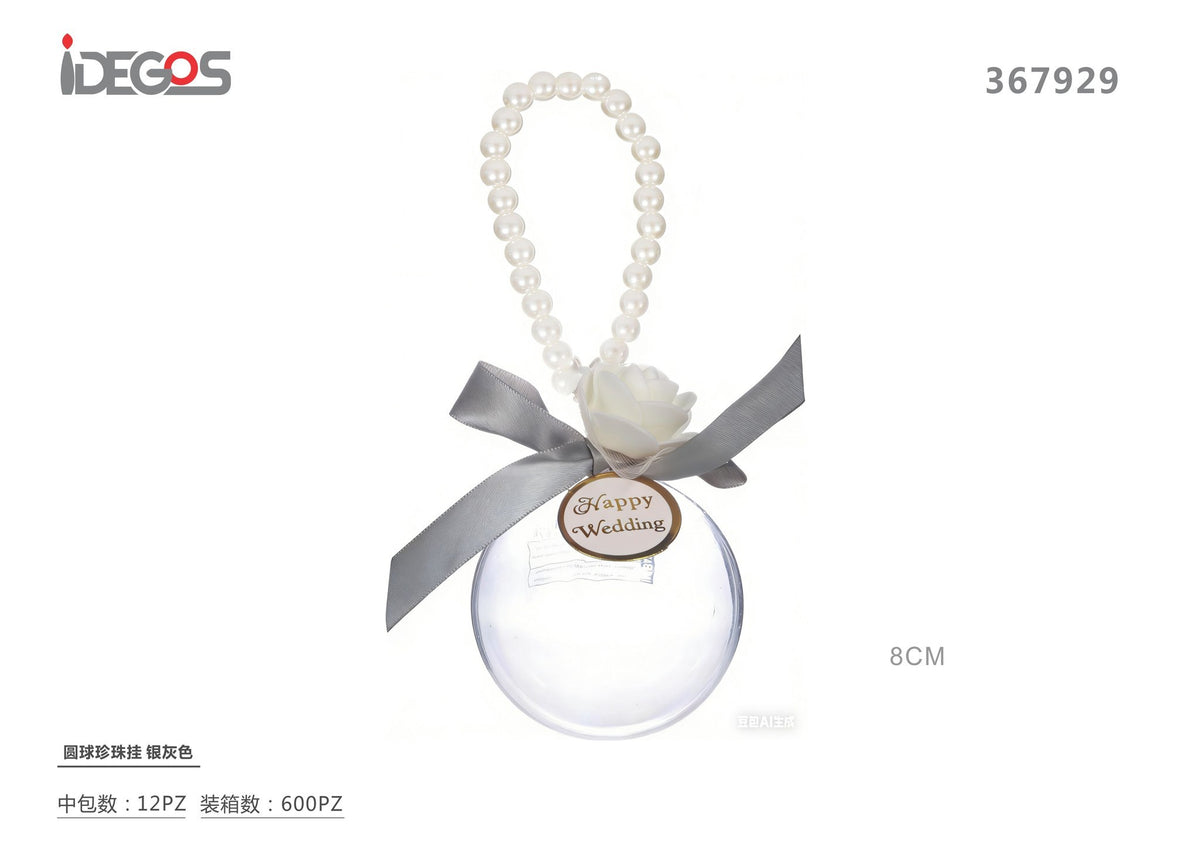 Sfera in PVC da appendere con nastro argento