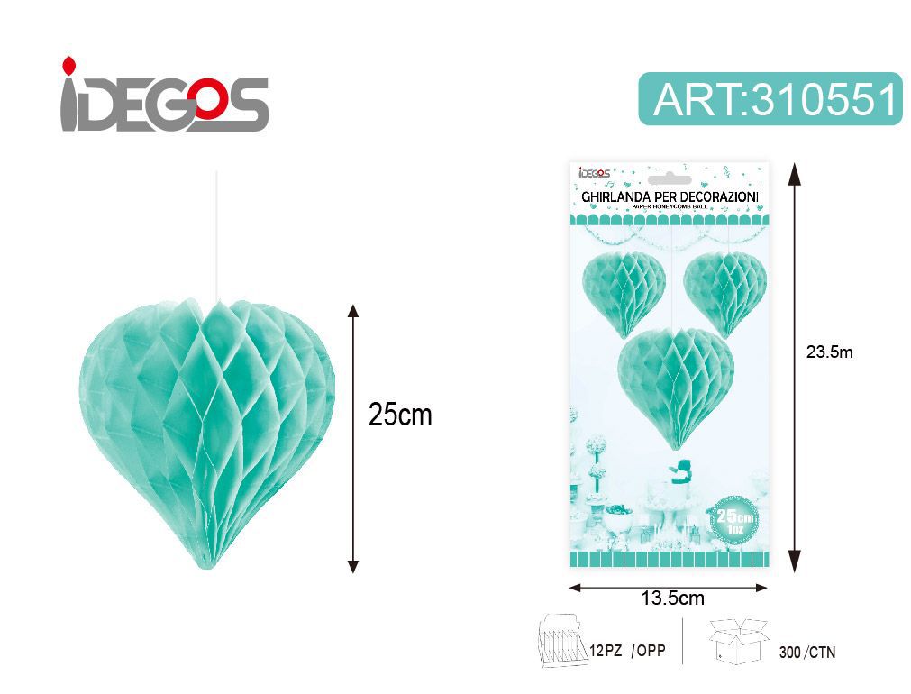 Decorazione in carta a nido d’ape, cuore, Tiffany
