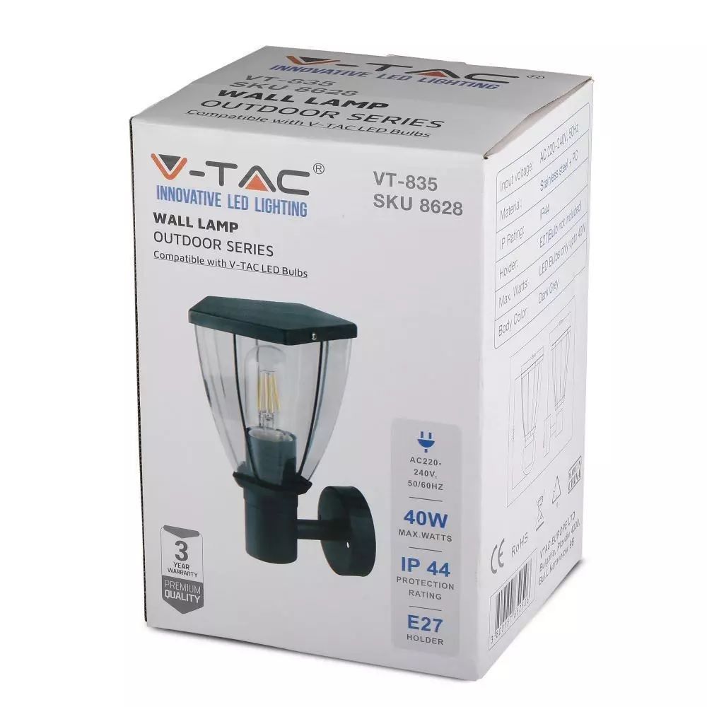 Applique V-TAC a lanterna E27 verso l'alto grigio scuro IP44