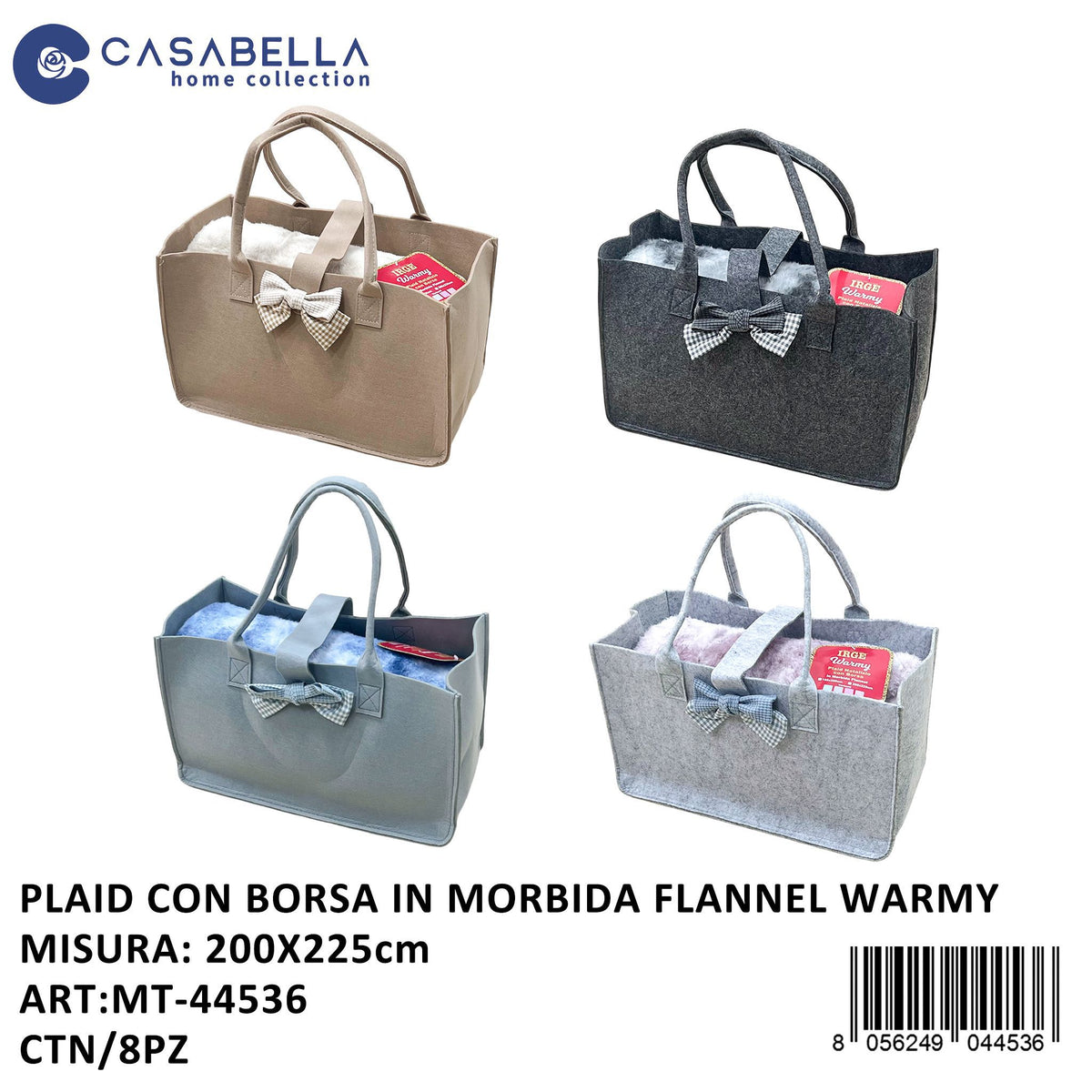 Plaid con Borsa in Morbida Flannel 200X225 Warmy