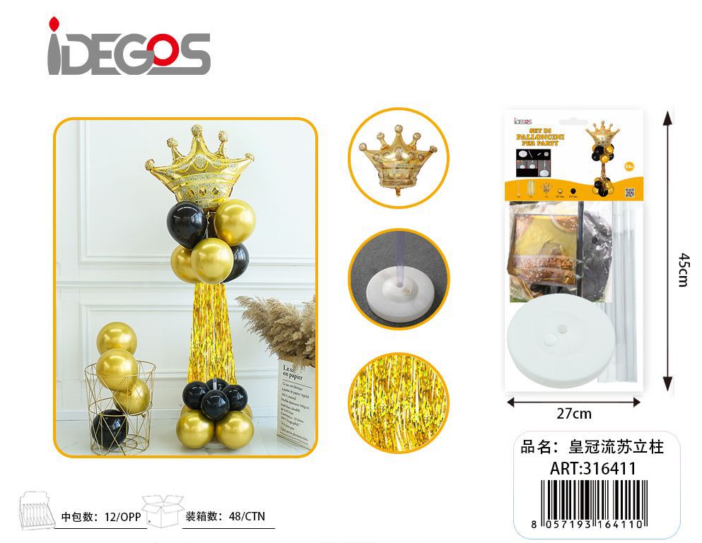 Set a palloncini corona oro nero