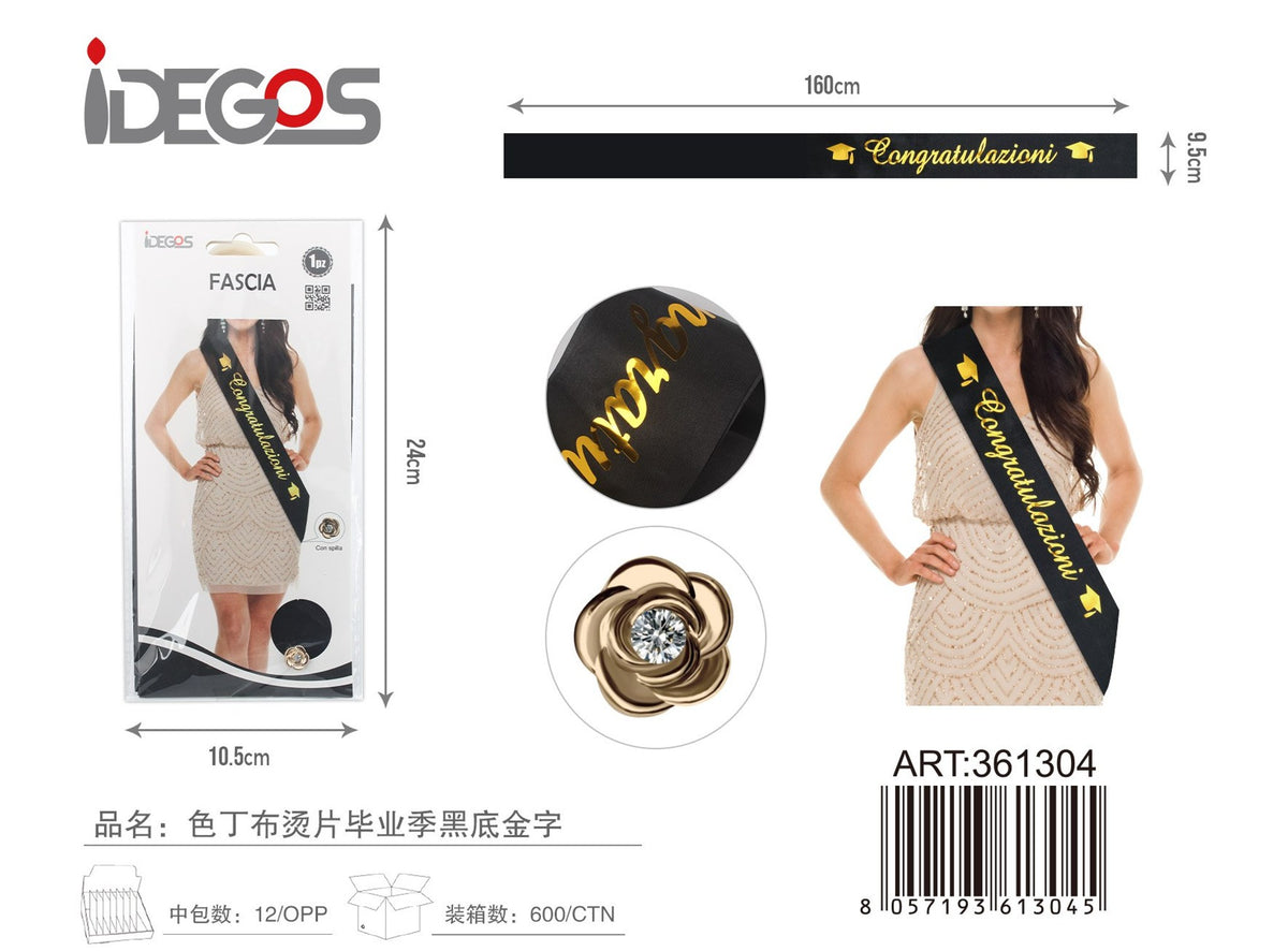 Fascia Laurea nera con scritta oro