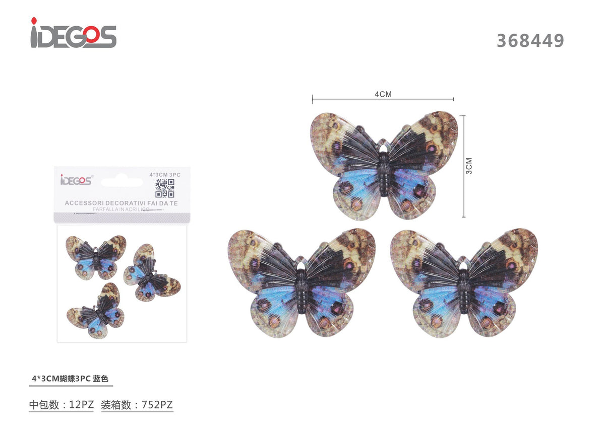 Set di 3 decorazioni a farfalla, 4 x 3 cm