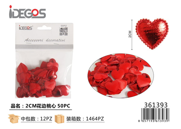 Cuoricini decorativi rossi con bordo smerlato, due formati