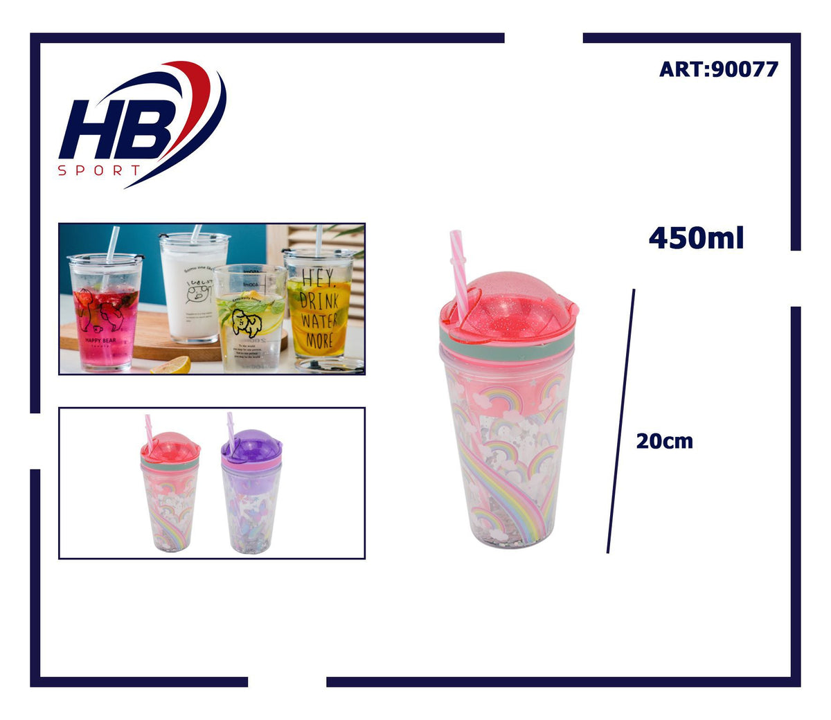 Bicchiere con cannuccia e coperchio portasnack 450 ml