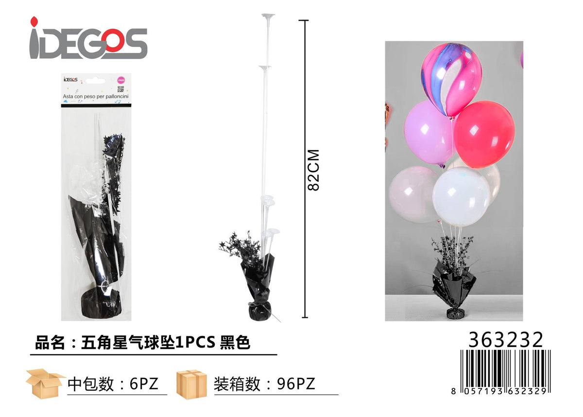 Asta con peso decorativo nero per palloncini, 82 cm