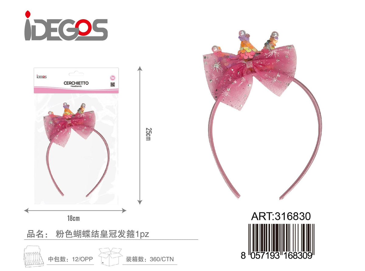 Cerchietto a corona con fiocco rosa