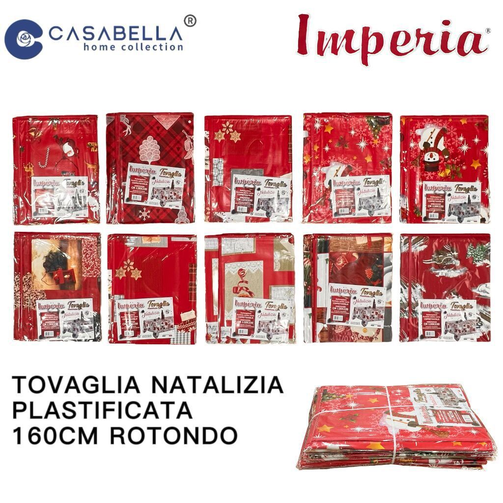Tovaglia Natalizia Plastificata 160CM Rotondo