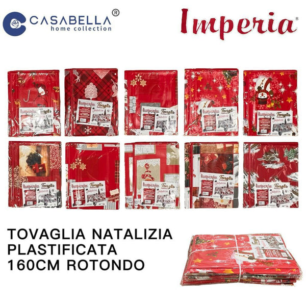 Tovaglia Natalizia Plastificata 160CM Rotondo