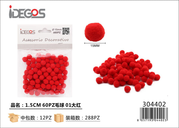 Set di 60 pompon decorativi, 1,5 cm