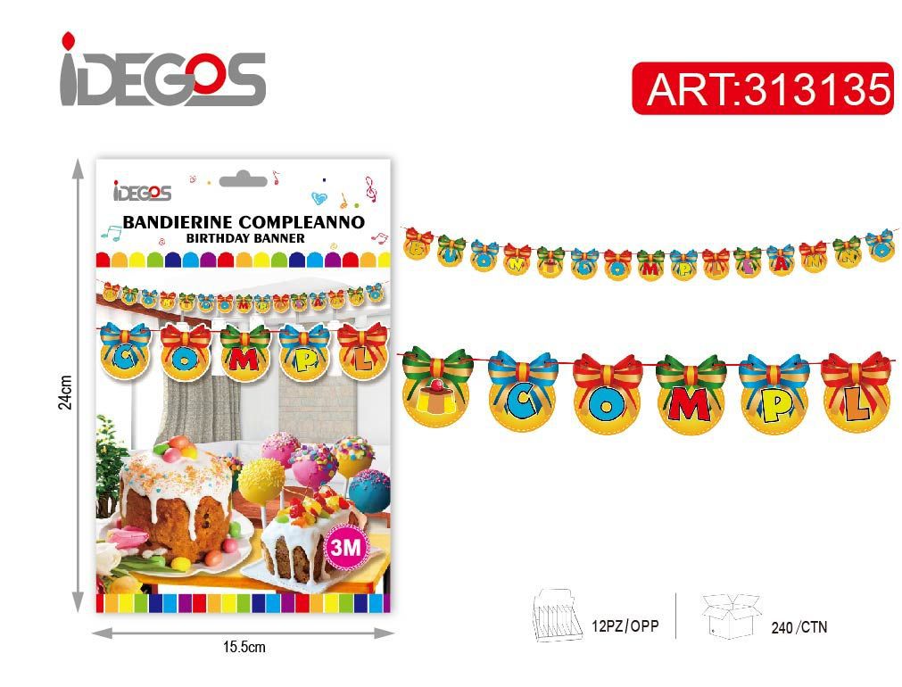 Festone di compleanno a 3 m fiocchi colorati