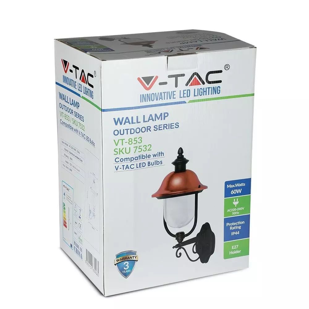Applique V-TAC a lanterna E27 rivolta verso l'alto IP44