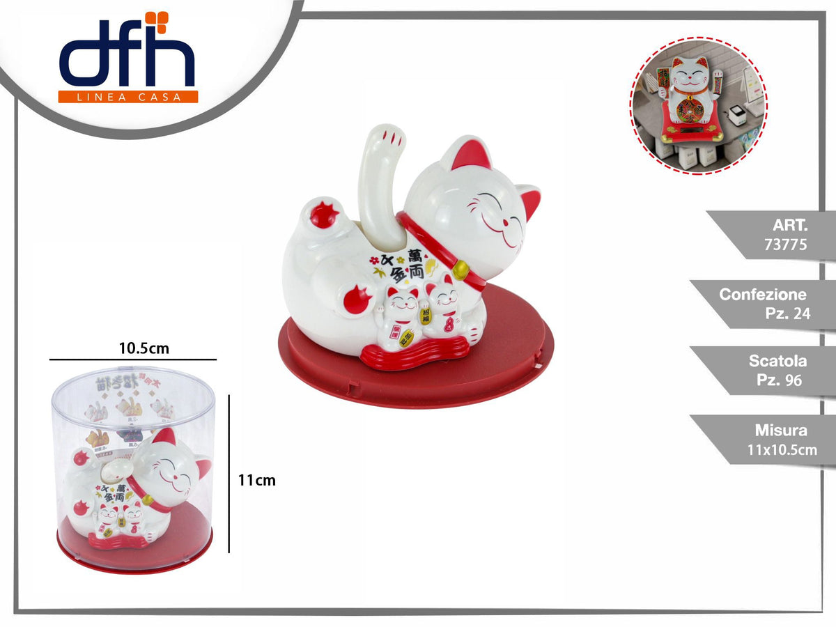 Gatto portafortuna solare bianco con base rossa