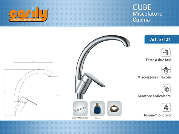 Miscelatore da cucina CUBE con bocca alta curva