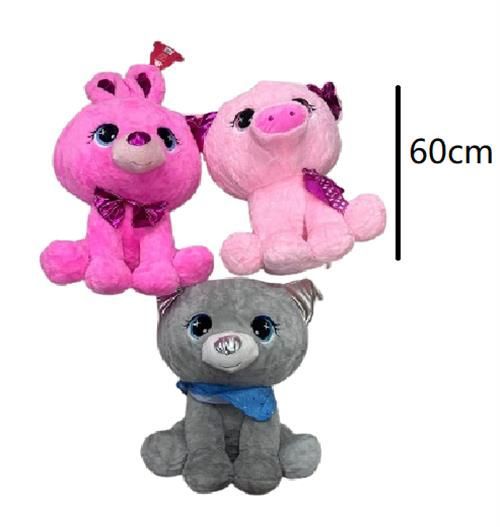 Peluche – PELUCHE GATTO/CONIGLIO/MAIALE CON FIOCCO PELUCHE 60CM2