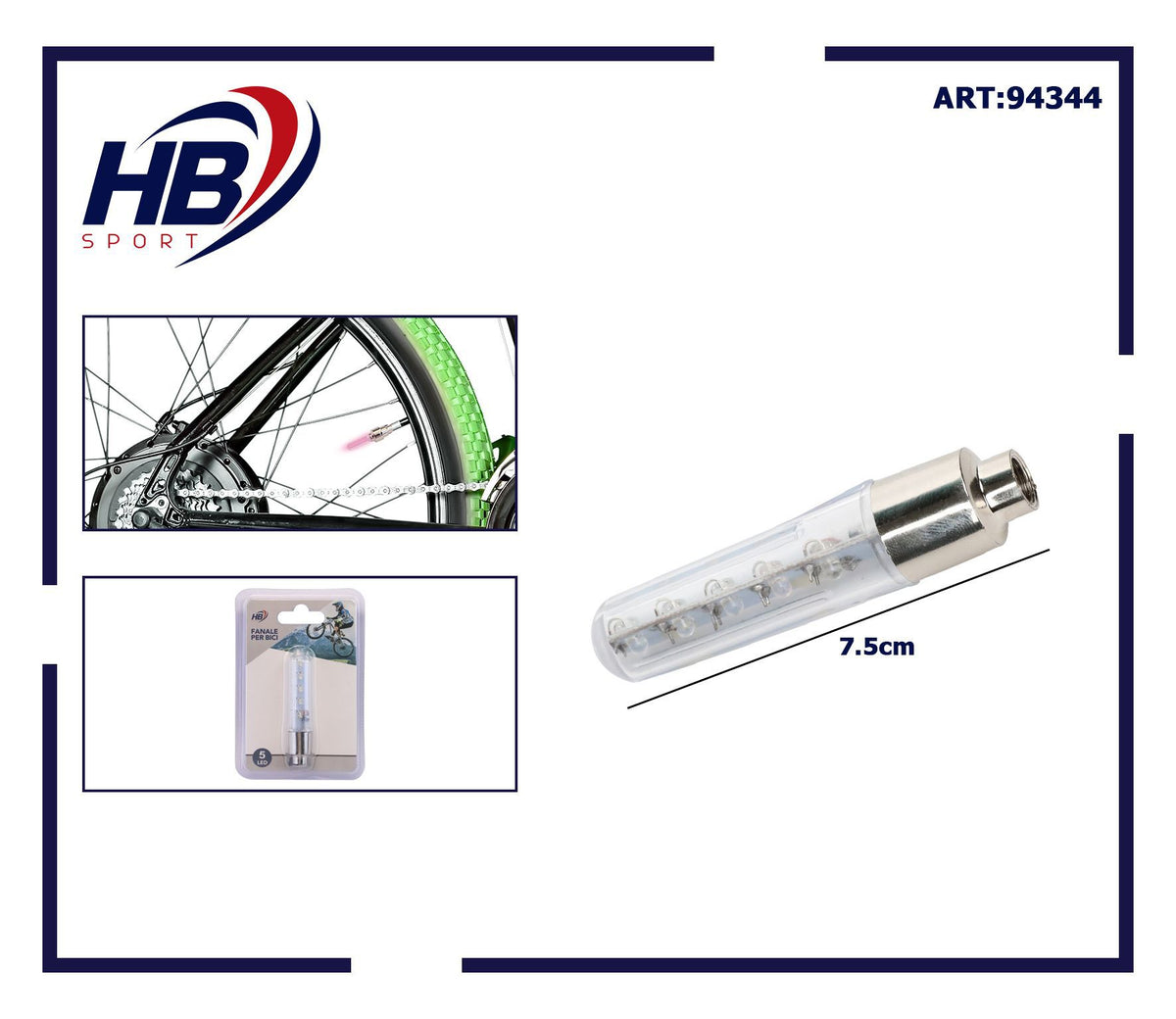 Luce per valvola della bicicletta a 5 LED 7,5 cm