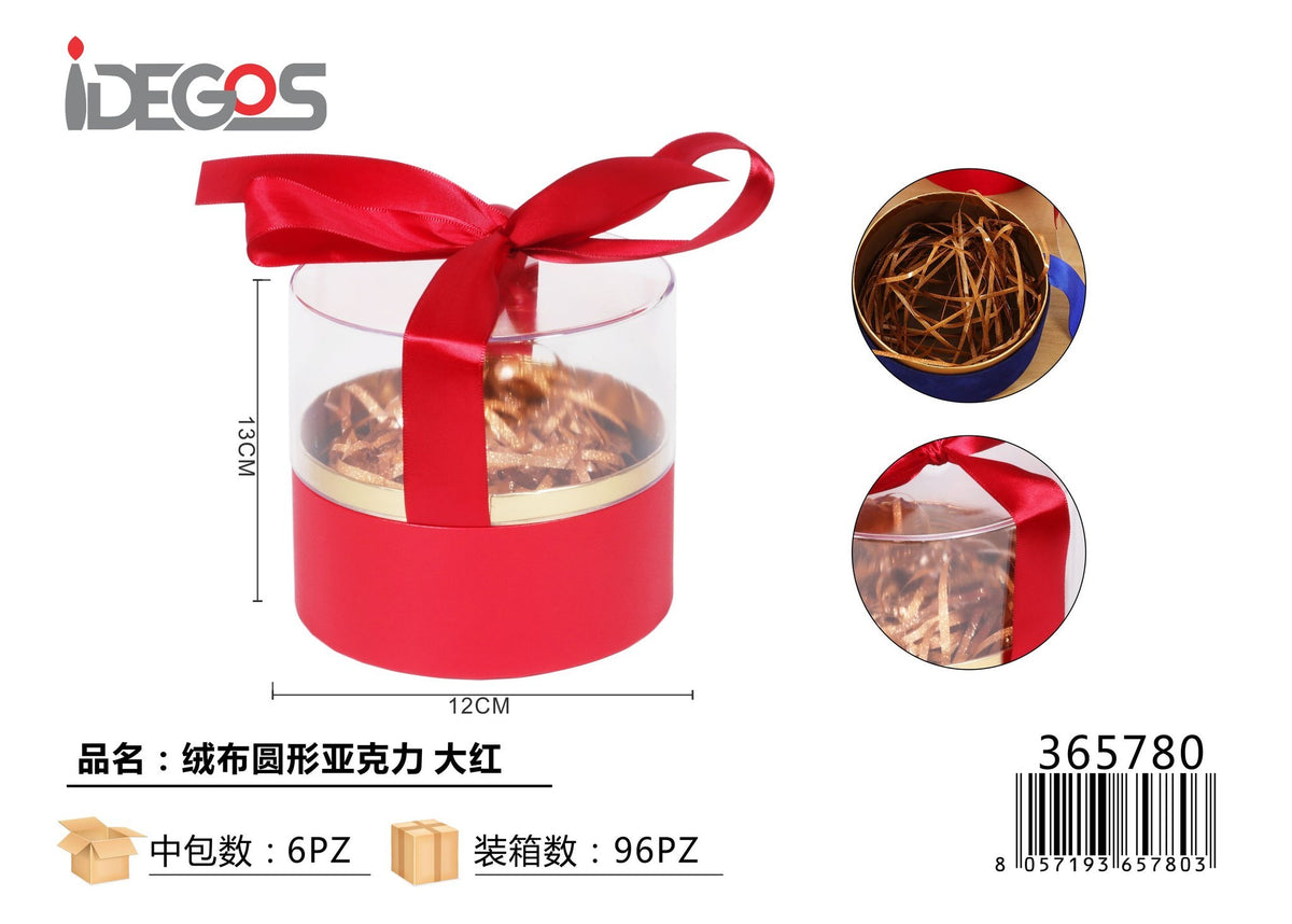 Scatolina regalo rotonda con finitura vellutata, rossa