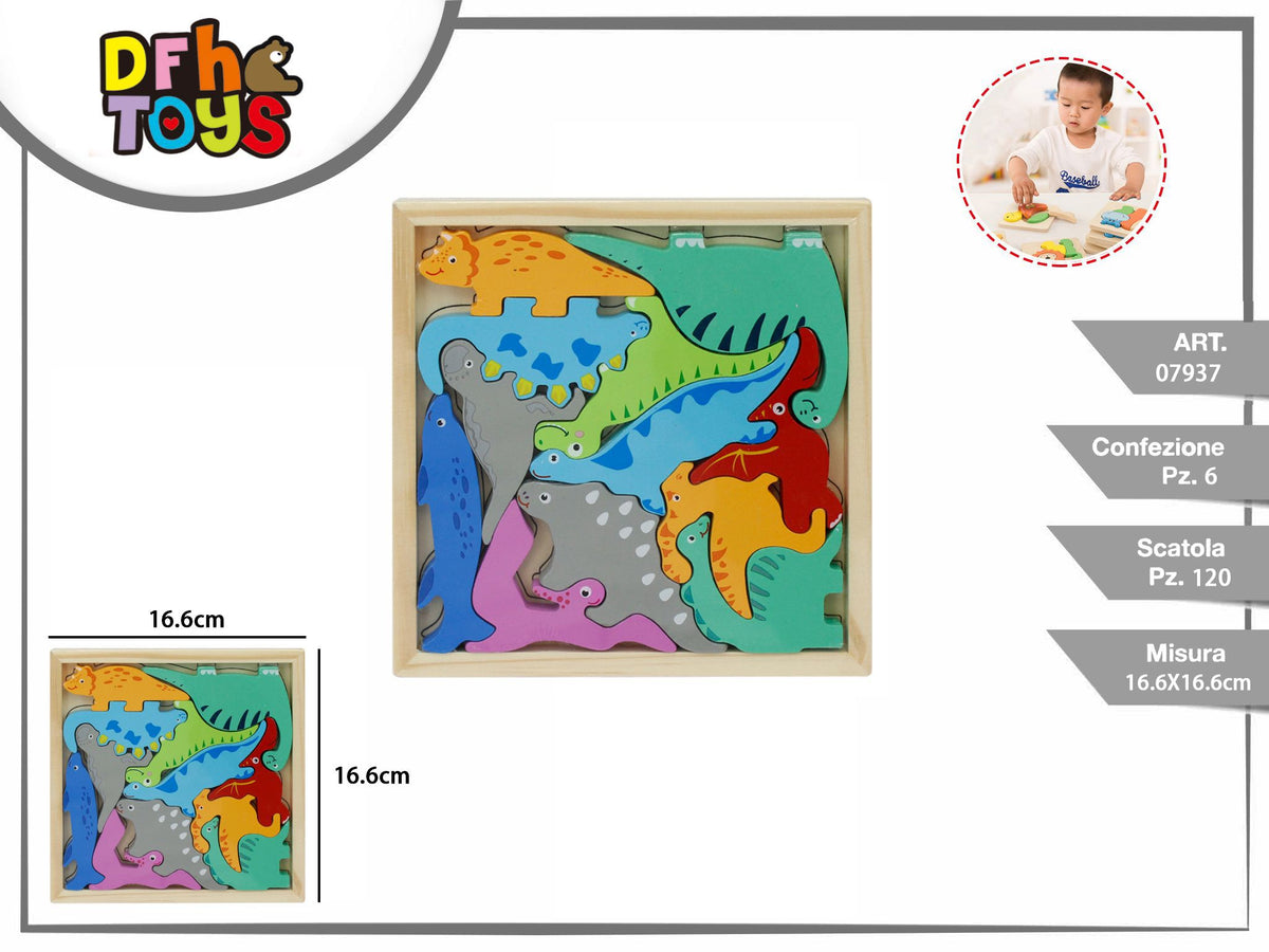 Puzzle in legno con dinosauri 16,6 × 16,6 cm