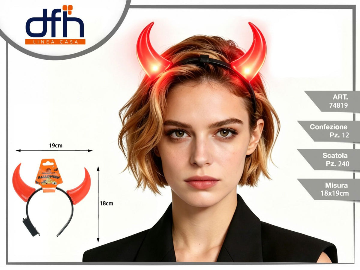 Cerchietto Halloween con corna rosse luminose