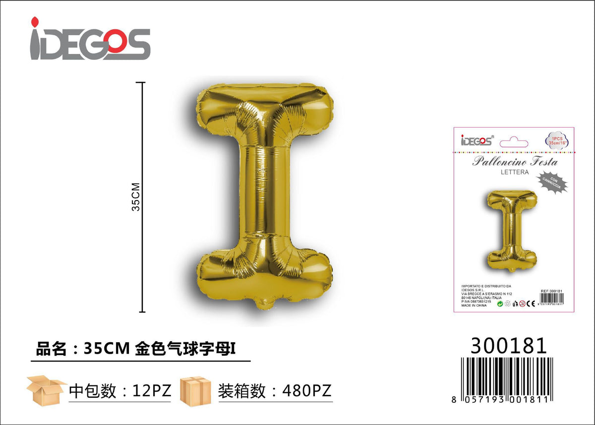 Palloncino lettera I oro, 35 cm