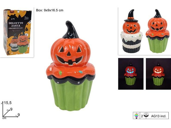Dolcetto con zucca luminosa in ceramica 15,5 cm