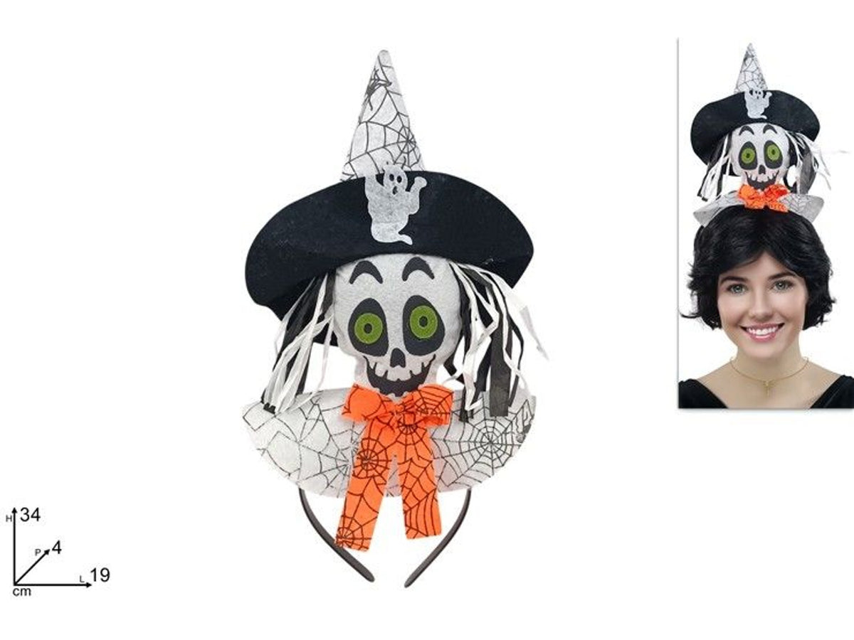 Cerchietto Halloween con viso da strega 34 cm
