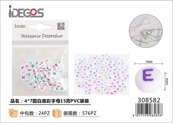 Perline tonde bianche con lettere, 15 g