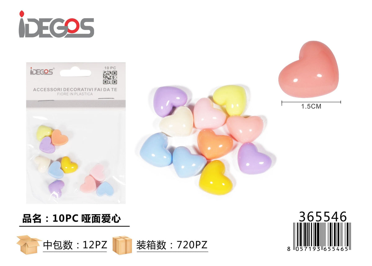 Set di 10 cuoricini decorativi opachi, colori assortiti