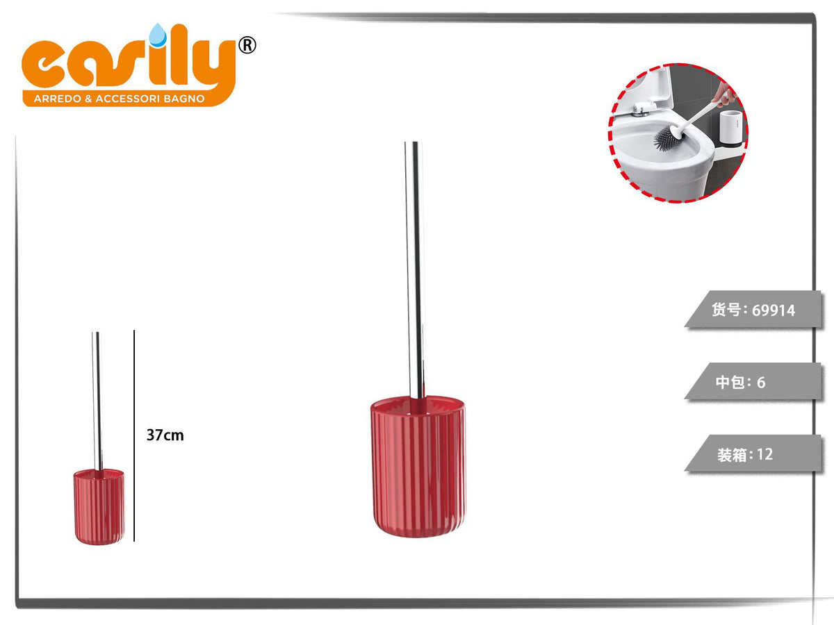 Scopino WC rosso con portascopino a righe verticali