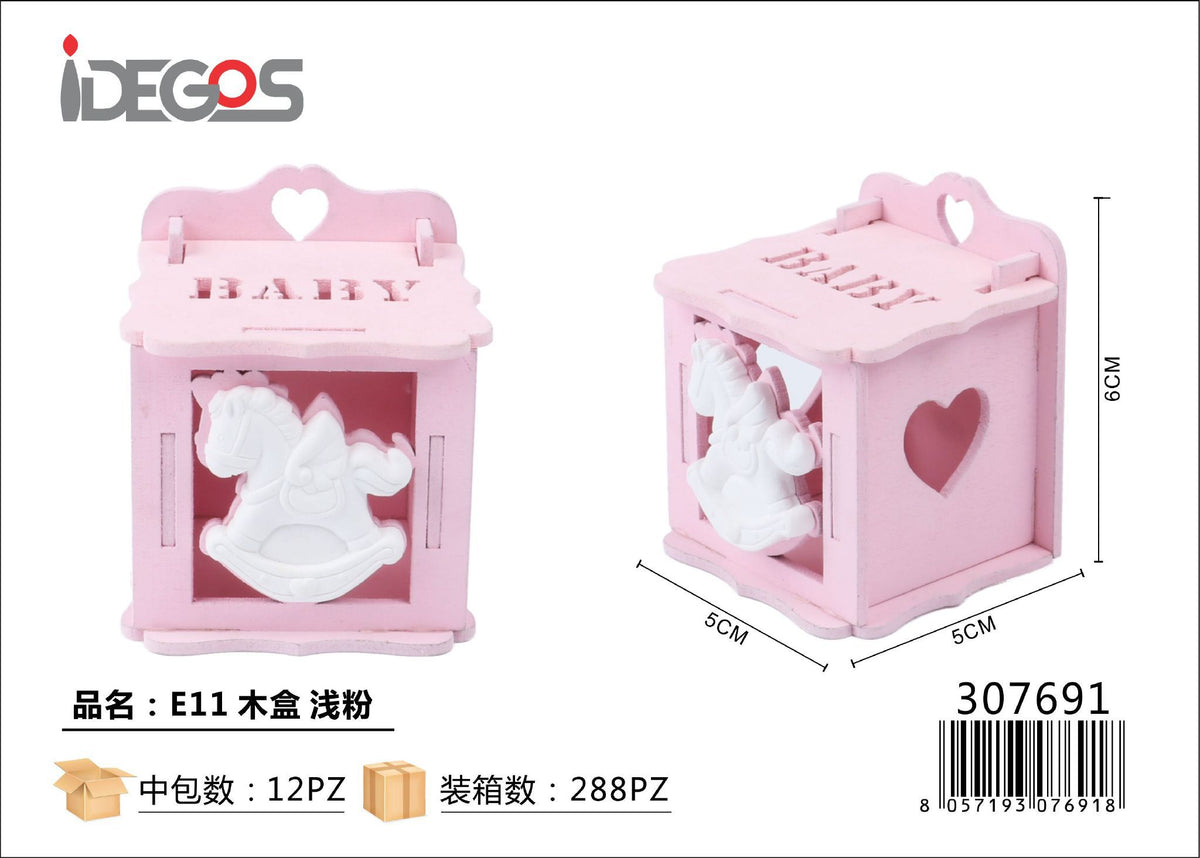 Scatolina in legno con unicorno rosa, E11