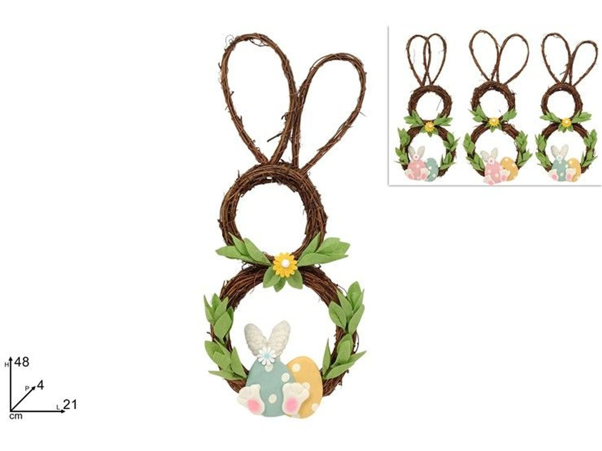 Decorazione pasquale da porta coniglio intrecciato 48 cm