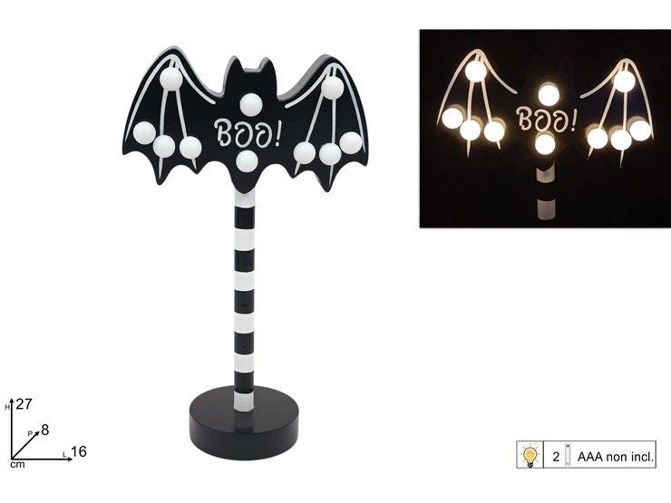 Pipistrello Halloween in legno con luci 27 cm