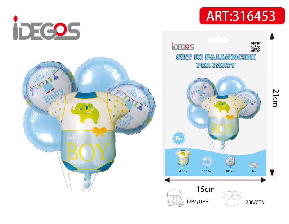 Bouquet di palloncini celesti Boy con tutina