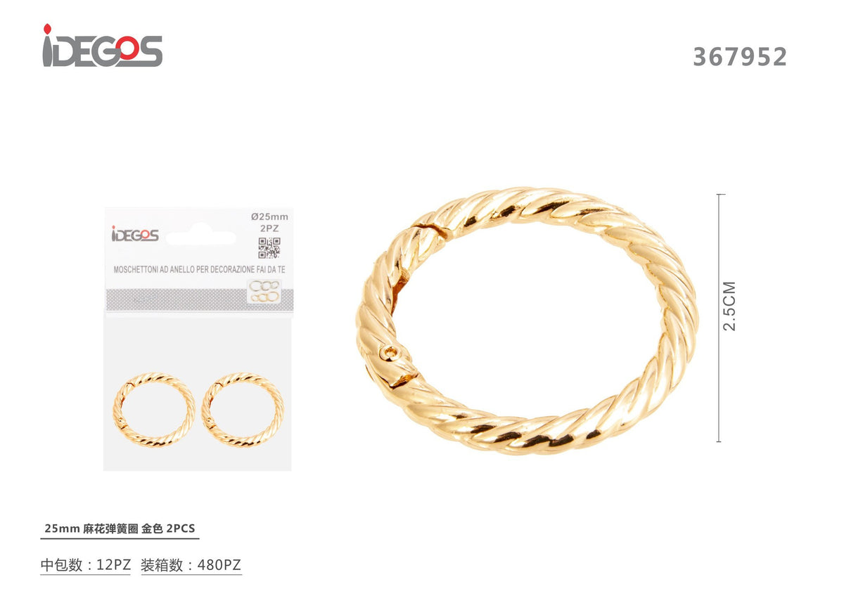 Set di 2 moschettoni ad anello ritorto, oro