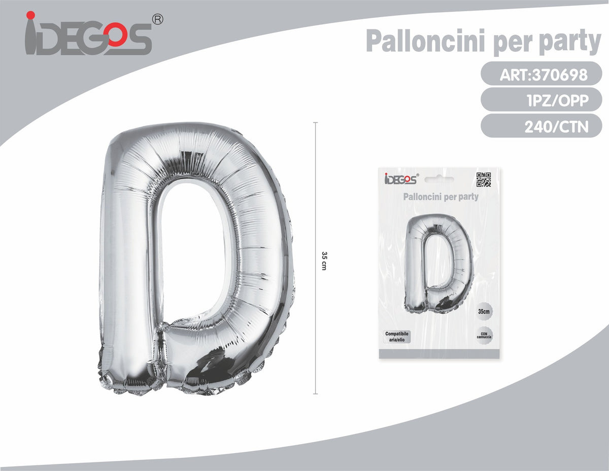 Palloncino Lettera D 35cm Argento