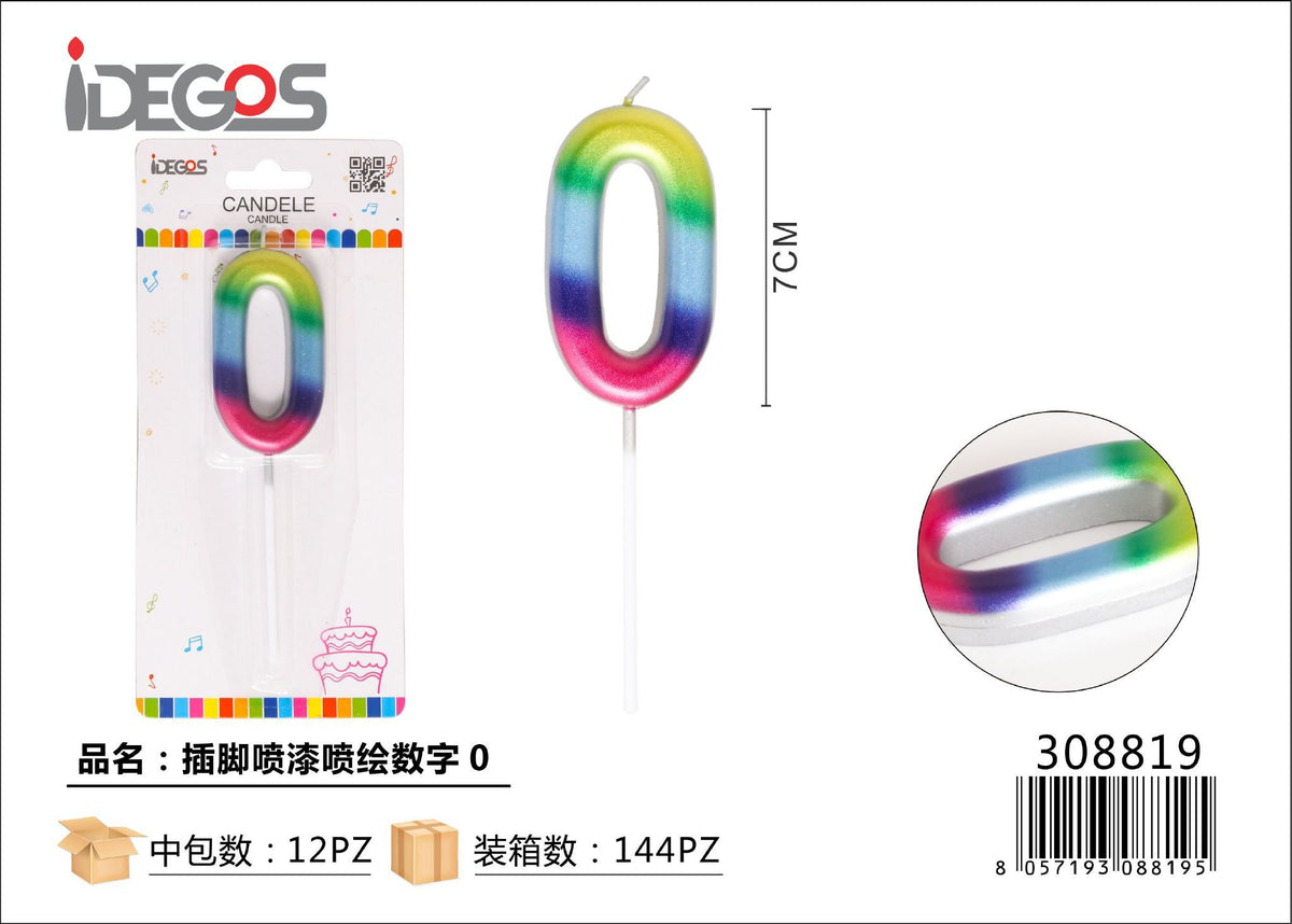 Candelina numerica arcobaleno con supporto