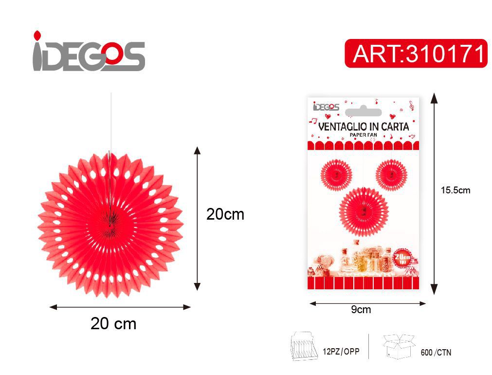 Decorazione a ventaglio traforato in carta, rosso
