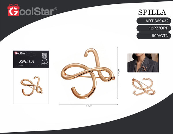 Spilla a linee intrecciate 60696, oro rosa, 4,4 × 4,4 cm