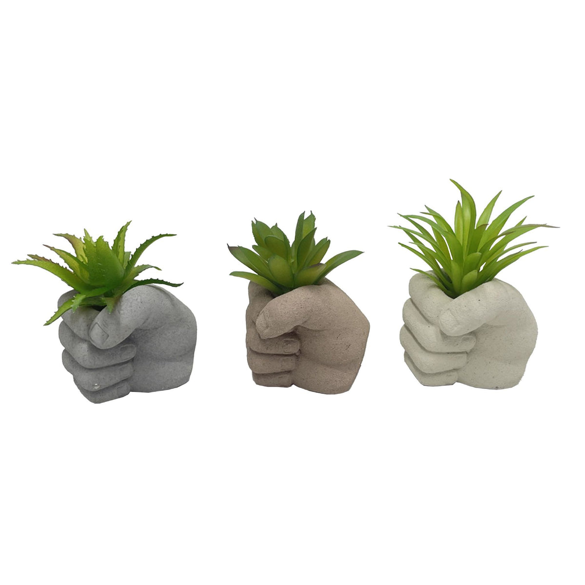 Pianta artificiale con vaso in ceramica a forma di mano