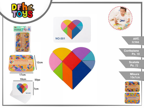 Puzzle di forme con 50 schede e scatola in metallo