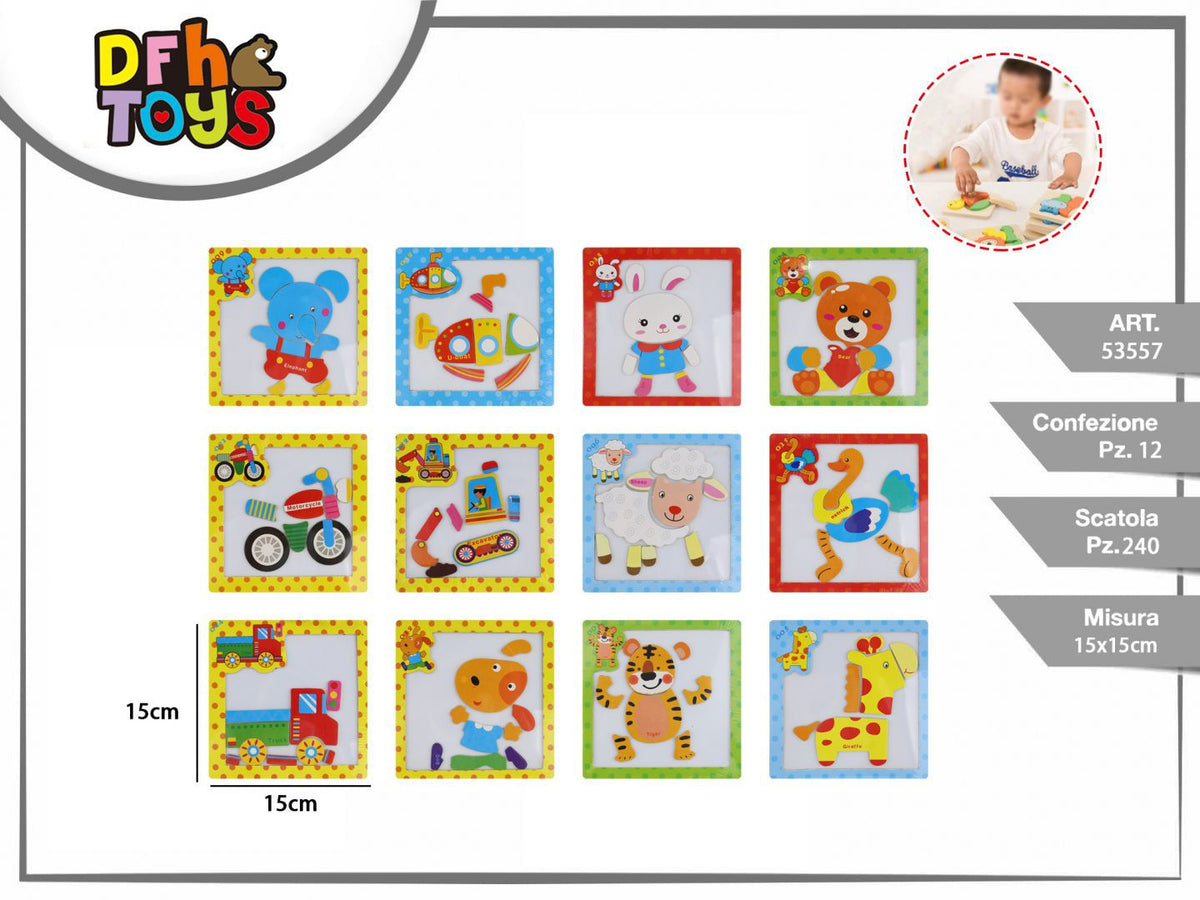 Puzzle magnetico in legno 15 × 15 cm assortito