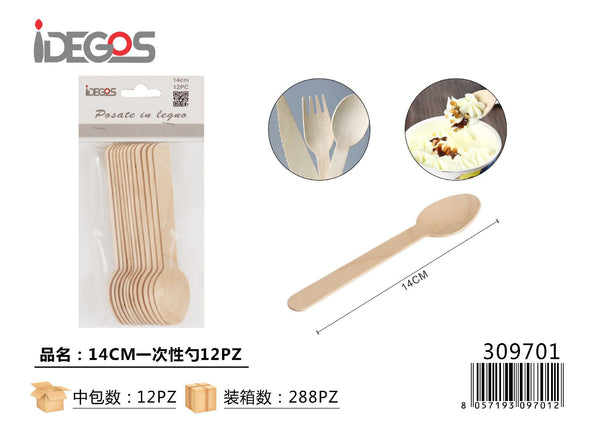 Cucchiai monouso in legno, 12 pezzi
