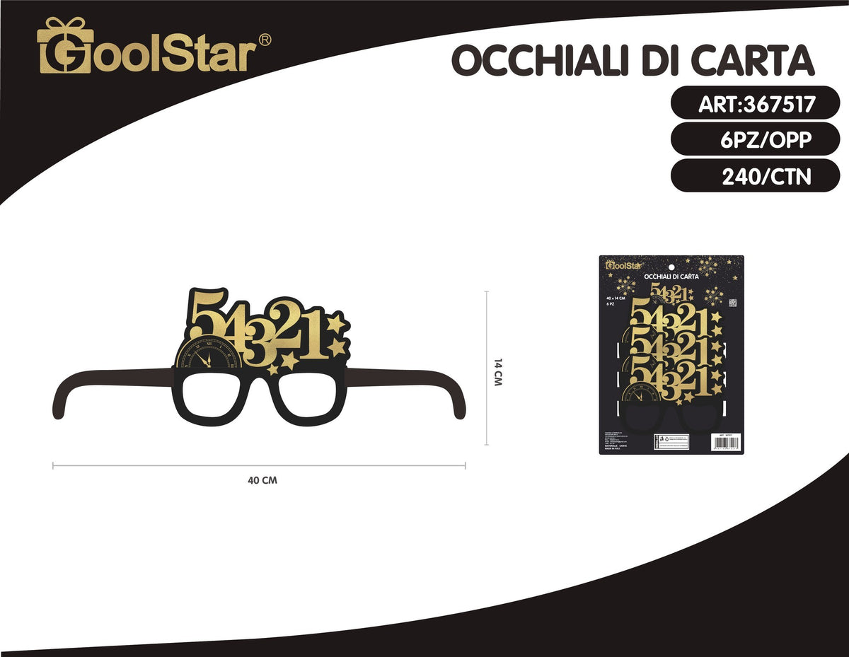 Occhiali di carta con conto alla rovescia, 6 pezzi