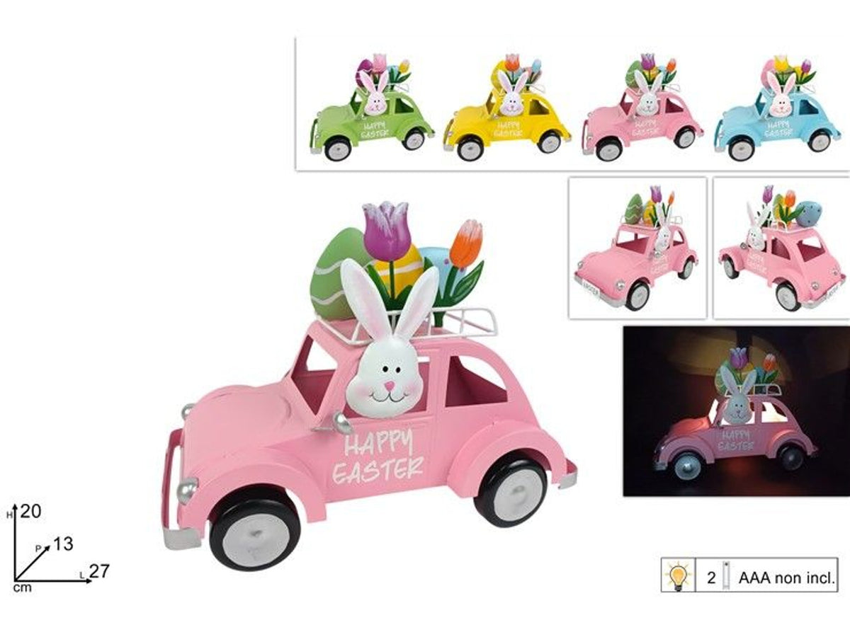 Decorazione pasquale in latta a forma di automobile con luce