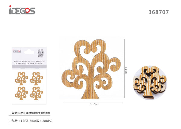 Decorazione Albero della vita in legno con finitura glitter, 3,2 x 3,1 cm