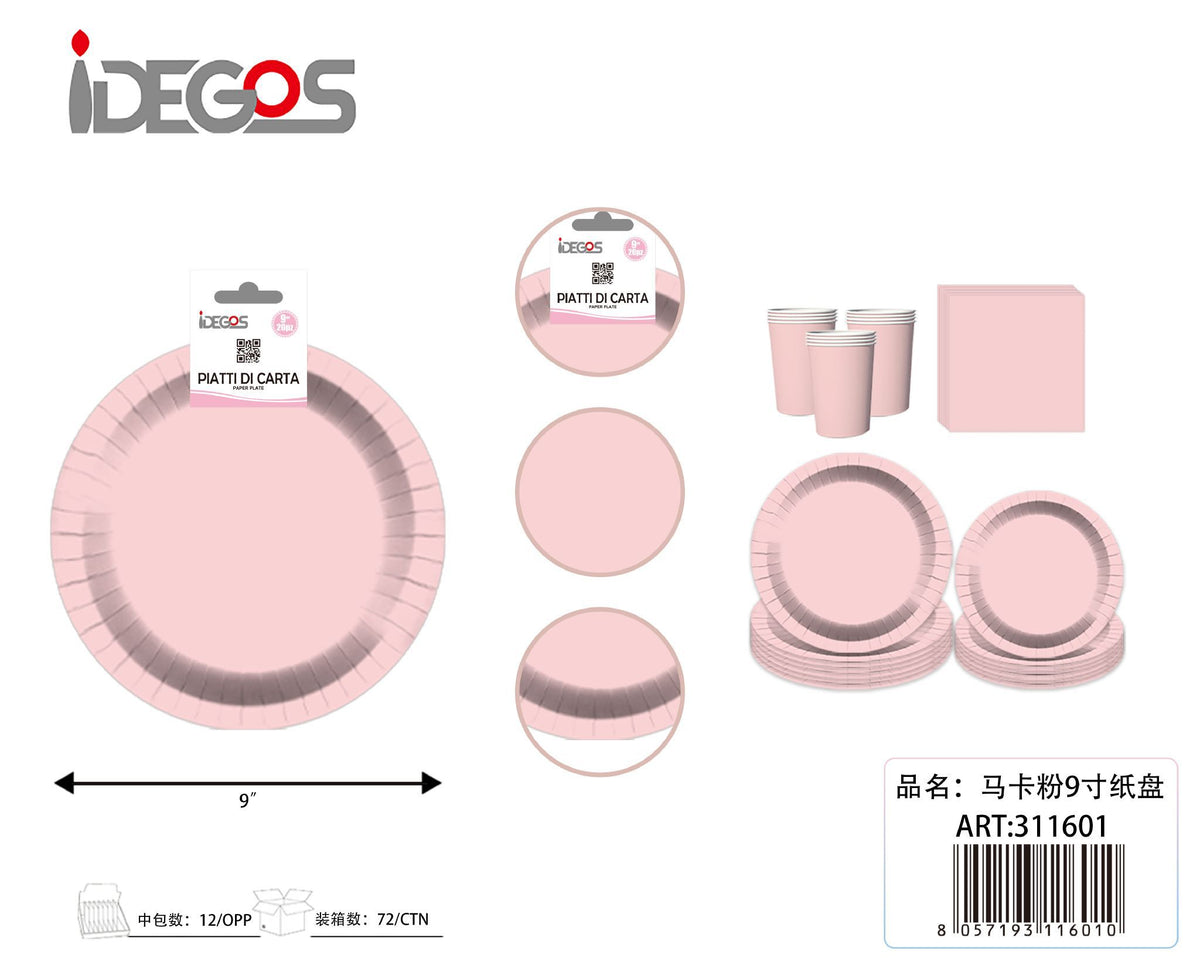 Piatti di carta rotondo rosa pastello 20 pezzi