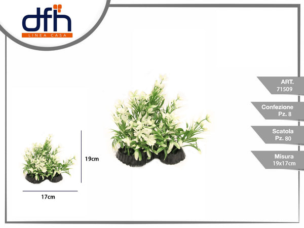 Pianta artificiale per acquario con fiori bianchi, 19 cm