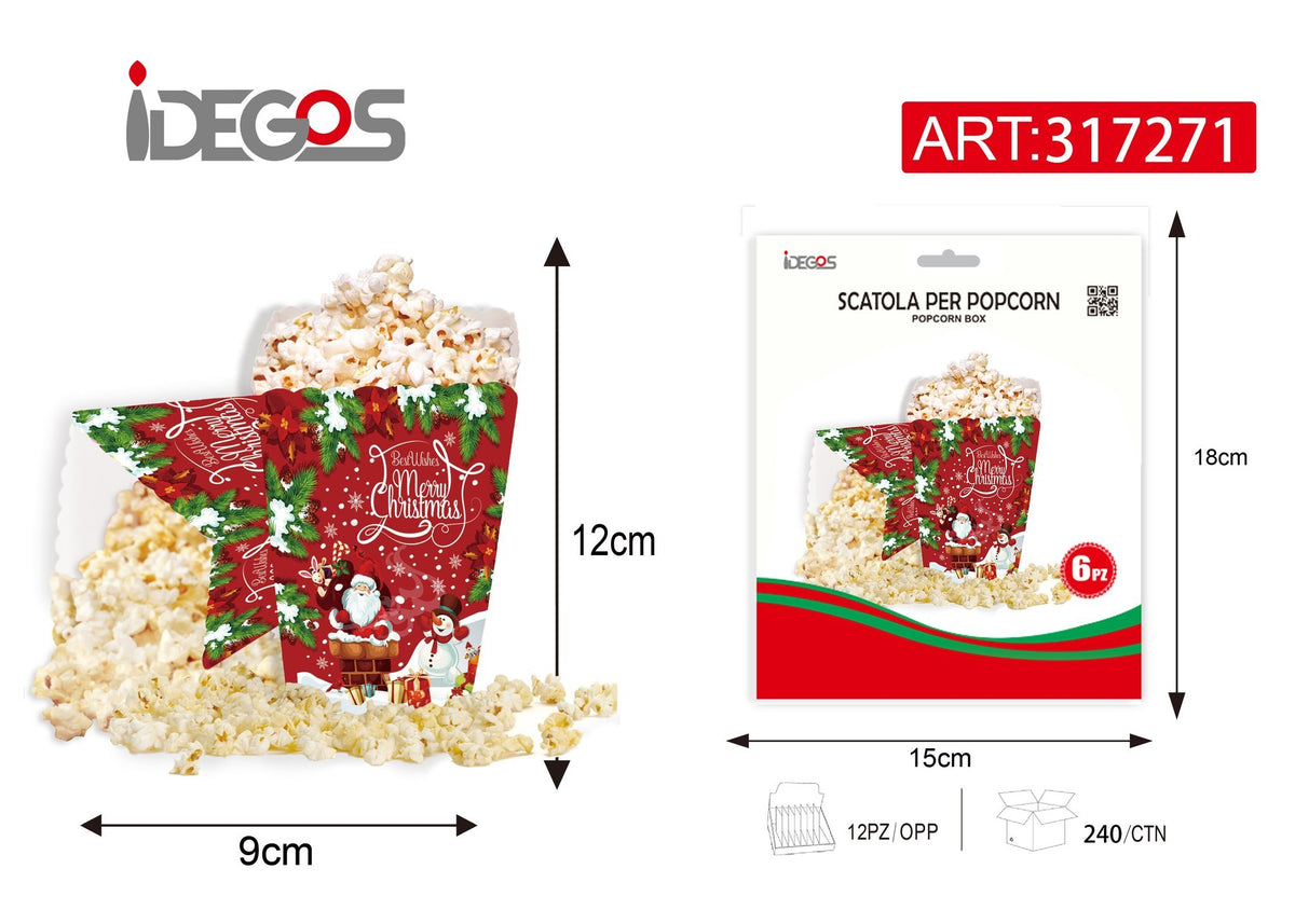 Scatole popcorn natalizie con fantasie rosse